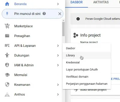 API & Services > Library Google Cloud Console