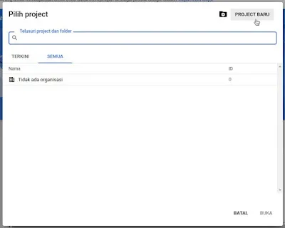 New Project Google Cloud Console